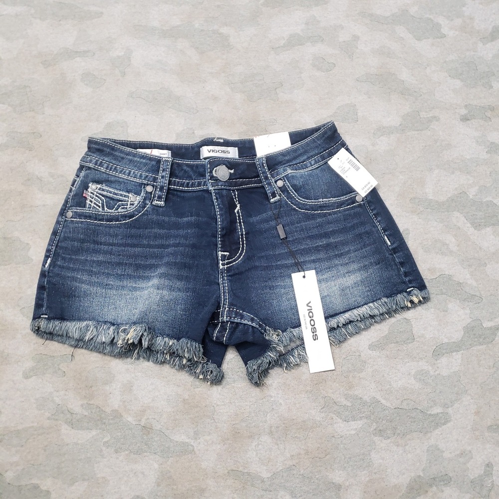 Vigoss Shorts Women 4 Blue Cut Off Embroidered Pockets Denim Dark Wash NWT
